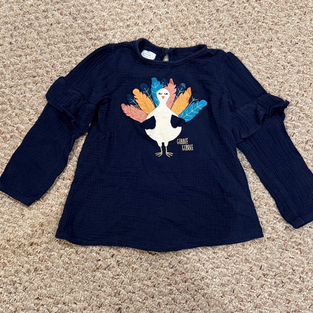 Mud Pie Navy Thanksgiving Turkey Top with Festive Design - size 5T
